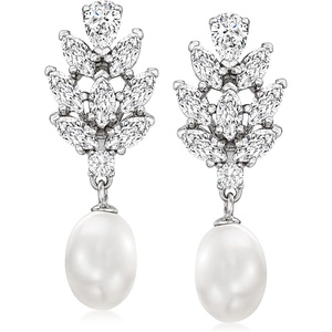 image:imageRossSimons 885mm Cultured Pearl and 330 ct tw CZ Drop Earrings in Sterling Silver