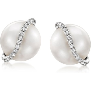 image:imageRossSimons 885mm Cultured Pearl and Diamond Swirl Earrings in Sterling Silver