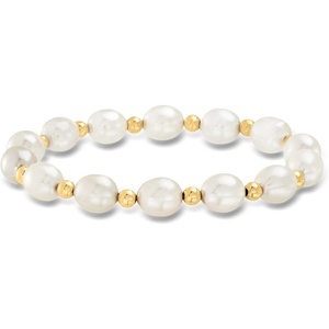 image:imageRossSimons 89mm Cultured Pearl and 14kt Yellow Gold Bead Stretch Bracelet70 Inches