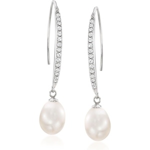 image:imageRossSimons 8x10mm Cultured Pearl and 38 ct tw CZ Drop Earrings in Sterling Silver