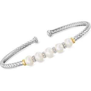 image:imageRossSimons Charles Garnier 665mm Cultured Pearl and 60 ct tw CZ Cuff Bracelet in Sterling Silver With 18kt Gold Over Sterling 75 inches