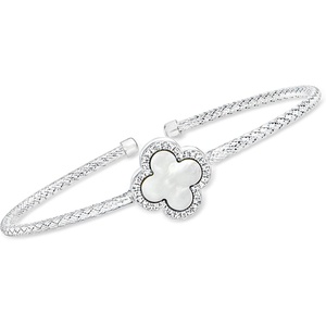 image:imageRossSimons Charles Garnier Color Me MotherOfPearl Clover and 10 ct tw CZ Cuff Bracelet in Sterling Silver 75 inches