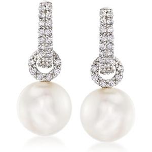 image:imageRossSimons Cultured Pearl and 50 ct tw CZ Hoop Drop Earrings in Sterling Silver