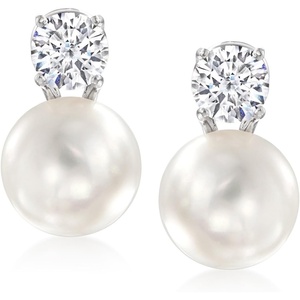image:imageRossSimons Italian 10511mm Cultured Pearl and 150 ct tw CZ Drop Earrings in Sterling Silver