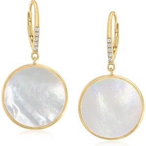 image:imageRossSimons MotherOfPearl and 10 ct tw White Topaz Circle Drop Earrings in 18kt Gold Over Sterling
