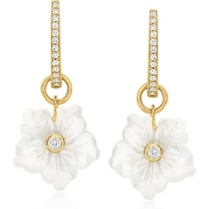 image:imageRossSimons MotherOfPearl and 77 ct tw White Topaz Removableflower Hoop Drop Earrings in 18kt Gold Over Sterling