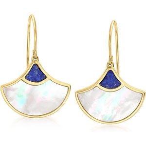 image:imageRossSimons MotherOfPearl and Lapis Fan Drop Earrings in 18kt Gold Over Sterling