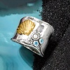 image:imageRossSimons 273mm Cultured Pearl and 10 ct tw Swiss Blue Topaz Seashell Ring in Sterling Silver and 18kt Gold Over Sterling