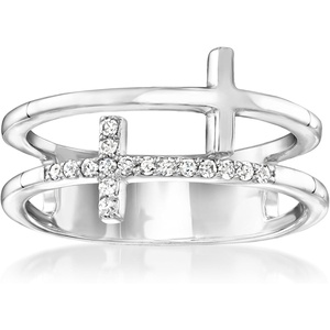 image:imagePure Collection by RossSimons 010 ct tw Diamond 2Row Cross Ring in Sterling SilverDiamond