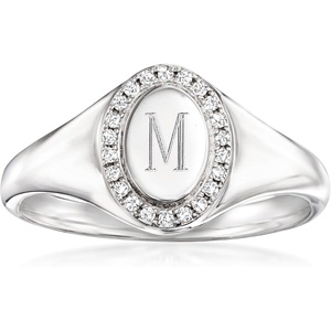image:imagePure Collection by RossSimons 010 ct tw Diamond Personalized Oval Signet Ring in Sterling SilverSize 6 Plain
