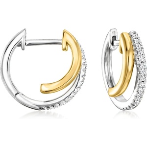 image:imageRossSimons 010 ct tw Diamond DoubleHoop Earrings in 2Tone Sterling Silver