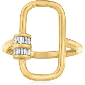 image:imageRossSimons 010 ct tw Tapered Baguette Diamond Oval CarabinerLink Ring in 18kt Gold Over SterlingDiamond