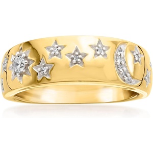 image:imageRossSimons 015 ct tw Diamond Moon and Star Ring in 18kt Gold Over SterlingDiamond