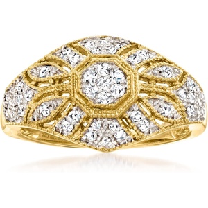 image:imageRossSimons 025 ct tw Diamond Floral Milgrain VintageStyle Ring in 18kt Gold Over SterlingDiamond