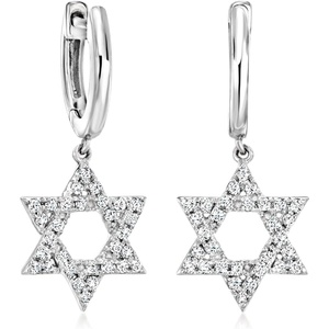 image:imageRossSimons 030 ct tw Diamond Star Of David Hoop Drop Earrings in Sterling Silver