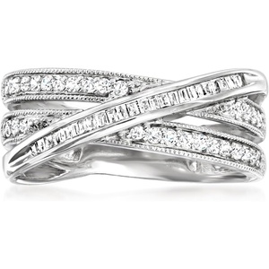 image:imageRossSimons 033 ct tw Round and Baguette Diamond Crisscross Ring in Sterling SilverDiamond