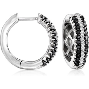 image:imageRossSimons 050 ct tw Black and White Diamond Huggie Hoop Earrings in Sterling Silver