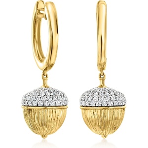 image:imageRossSimons 050 ct tw Diamond Acorn Hoop Drop Earrings in 18kt Gold Over Sterling
