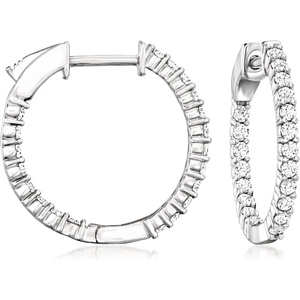 image:imageRossSimons 050 ct tw LabGrown Diamond InsideOutside Hoop Earrings in Sterling Silver
