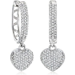 image:imageRossSimons 050 ct tw Pave Diamond Heart Hoop Drop Earrings in Sterling Silver