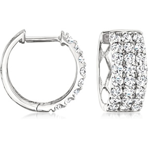 image:imageRossSimons 100 ct tw Diamond 3Row Huggie Hoop Earrings in 14kt White Gold