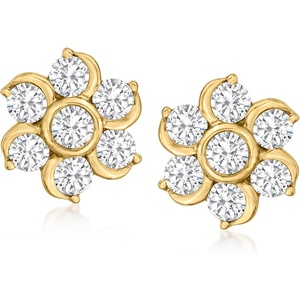 image:imageRossSimons 100 ct tw Diamond Flower Earrings in 14kt Yellow Gold