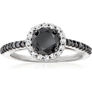 image:imageRossSimons 150 ct tw Black and White Diamond Halo Ring in Sterling SilverDiamond