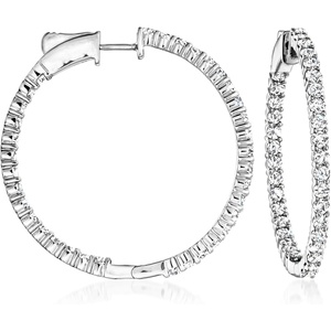 image:imageRossSimons 300 ct tw Diamond InsideOutside Hoop Earrings in 14kt White Gold