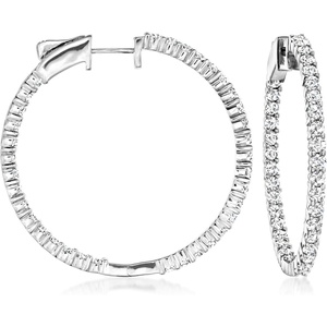 image:imageRossSimons 300 ct tw Diamond InsideOutside Hoop Earrings in Sterling Silver