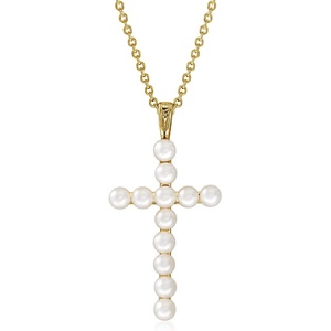 image:imageRossSimons 354mm Cultured Pearl Cross Pendant Necklace in 18kt Gold Over Sterling 18 inches