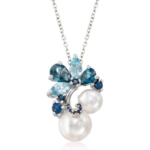 image:imageRossSimons 795mm Cultured Pearl and 190 ct tw MultiGemstone Pendant Necklace in Sterling Silver18 Inches