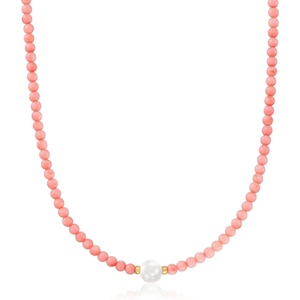 image:imageRossSimons 859mm Cultured Pearl and 4mm Pink Coral Bead Necklace With 18kt Gold Over Sterling16 Inches