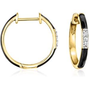 image:imageRossSimons Black Enamel and Diamond Hoop Earrings in 18kt Gold Over Sterling