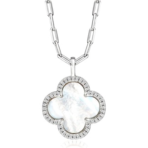image:imageRossSimons Charles Garnier MotherOfPearl and 24 ct tw CZ Clover Paper Clip Link Necklace 17 inches