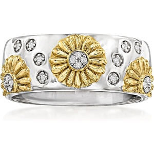 image:imageRossSimons Diamond Sunflower Ring in Sterling Silver and 18kt Gold Over SterlingDiamond