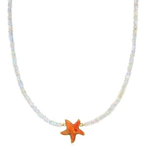 image:imageRossSimons Opal Bead Necklace With Coral Starfish in 18kt Gold Over Sterling 18 inches