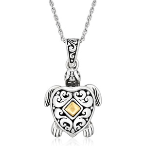 image:imageRossSimons Sterling Silver BaliStyle Turtle Pendant Necklace With 18kt Yellow Gold 18 inches