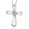 image:imageRossSimons 010 ct tw Diamond Ribboned Cross Pendant Necklace in Sterling SilverDiamond