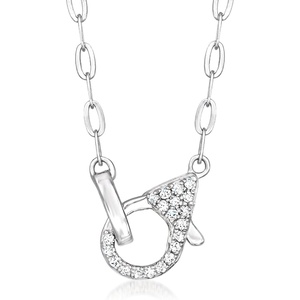 image:imagePure Collection by RossSimons Sterling Silver Paper Clip Link Necklace With 16 ct tw Diamond Lobster ClaspDiamond