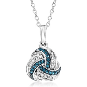 image:imageRossSimons 010 ct tw Blue and White Diamond Love Knot Pendant Necklace in Sterling SilverDiamond