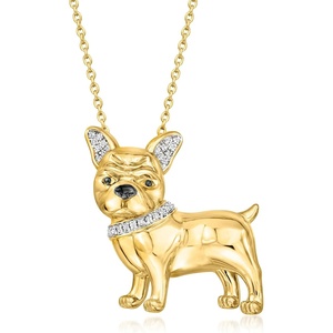 image:imageRossSimons 010 ct tw Diamond French Bulldog PinPendant Necklace in 18kt Gold Over Sterling 18 inches