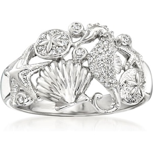 image:imageRossSimons 010 ct tw Diamond Sea Life Ring in Sterling SilverDiamond