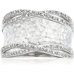 image:imageRossSimons 013 ct tw Diamond Hammered Ring in Sterling SilverDiamond