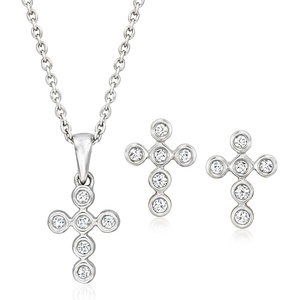image:imageRossSimons 020 ct tw BezelSet Diamond Jewelry Set Cross Earrings and Pendant Necklace in Sterling SilverWhite
