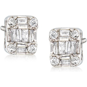 image:imageRossSimons 025 ct tw Baguette and Round Diamond Cluster Earrings in 14kt White Gold