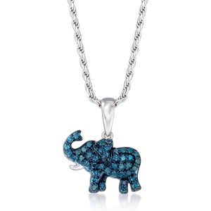image:imageRossSimons 025 ct tw Blue Diamond Elephant Pendant Necklace in Sterling Silver