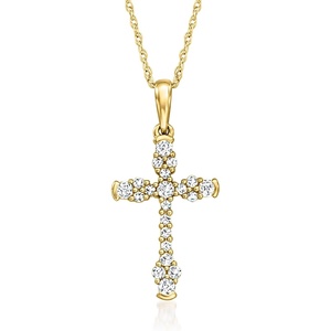 image:imageRossSimons 025 ct tw Diamond Cross Pendant Necklace in 14kt Yellow Gold 18 inches