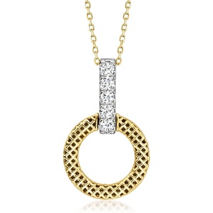 image:imageRossSimons 025 ct tw Diamond Mesh Circle Pendant Necklace in 18kt 2Tone Gold 18 inches