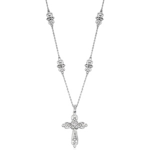 image:imageRossSimons 025 ct tw Diamond Openwork Cross Necklace in Sterling SilverDiamond