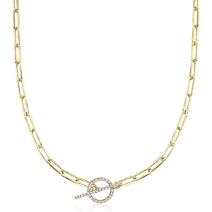 image:imageRossSimons 025 ct tw Diamond Toggle Clasp Paper Clip Link Necklace in 14kt Yellow GoldDiamond